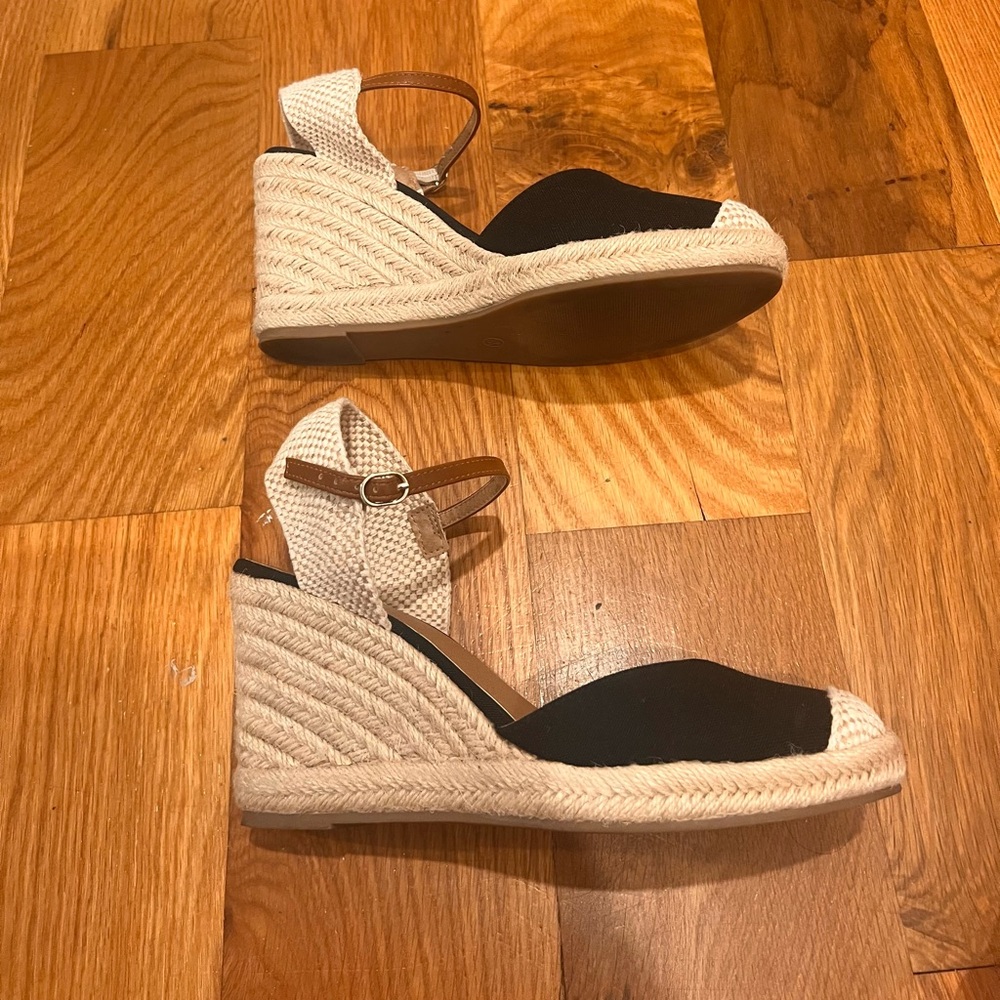 Espadrille Wedges | Size 8.5 | Black with natural and cognac - Picture 3 of 12